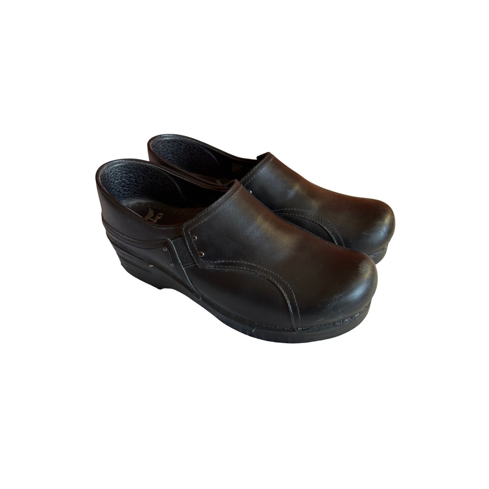 Dansko Phoebe Black Leather Clogs Shoes Womens 39 Professional